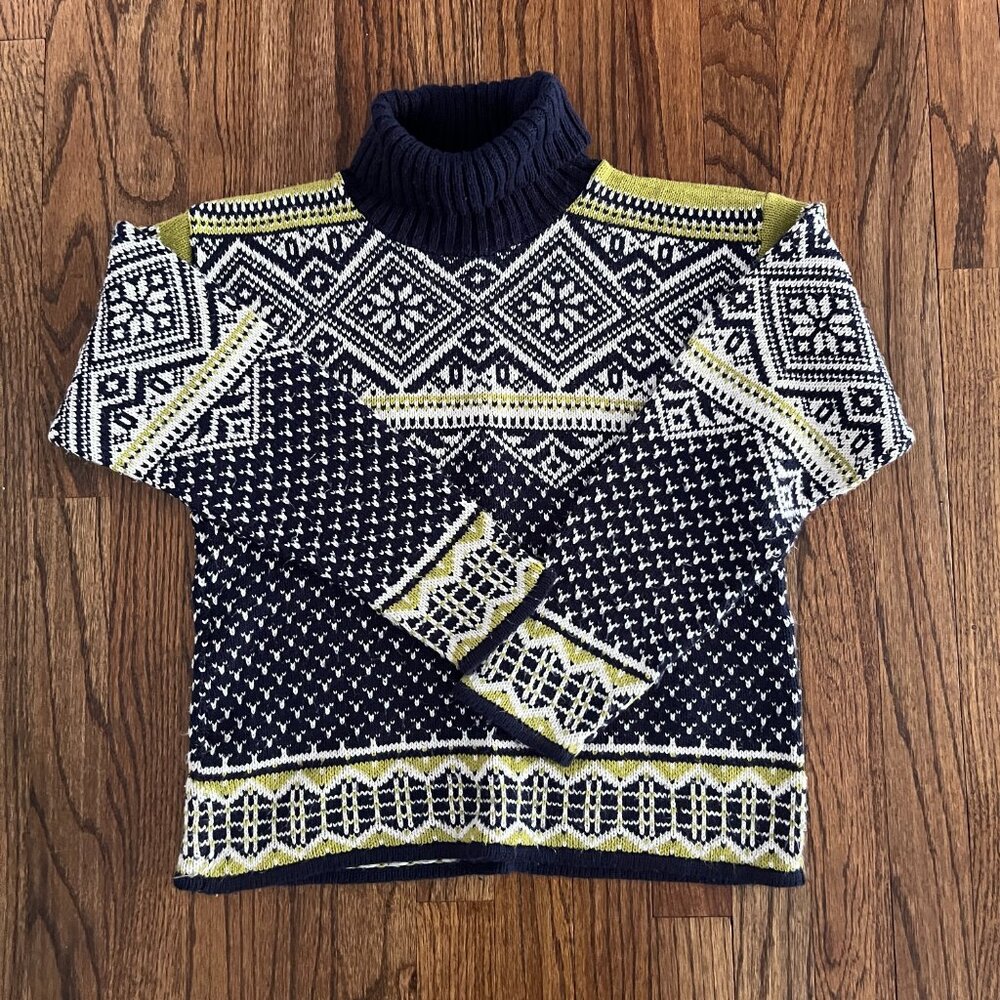 It's Our Time Blue Turtleneck Patterned Long Sleeve Sweater Preppy Cabincore M